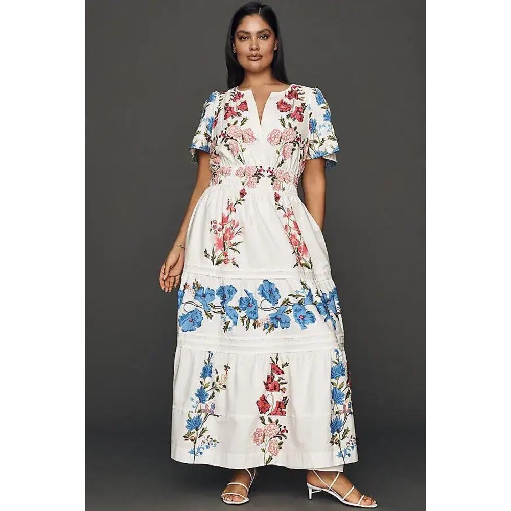 nwt by ANTHRPOLOGIE sz 3X Somerset Maxi Dress: White Floral Motif